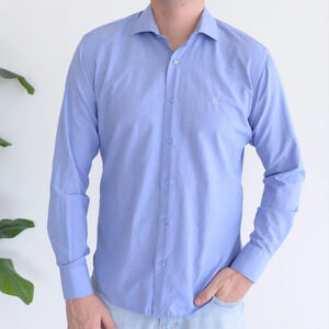 Cavallero Camiceria Slim Fit Button Down  Blue Shirt Size- 39/40